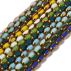 Mixed Color Electroplate Glass Beads Strands, Opaque Solid Color, Half Golden Plated, Faceted, Oval, Mixed Color, 7x4.5x3.5mm, Hole: 0.8mm, about 48~50pcs/strand, 12.59~13.38 inch(32~34cm)