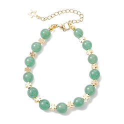 Зеленый Авантюрин Браслеты из натурального зеленого авантюрина и латунных бусин для женщин, круглый и клевер, 7-7/8 дюйм (19.9 см)