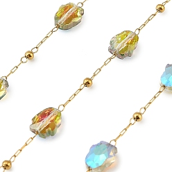 Зелено-Желтый 316 цепные цепи из нержавеющей стали, с 304 бусинами в виде пингвинов из нержавеющей стали и стекла, ионное покрытие (ip), реальный 18 k позолоченный, пайки, с катушкой, зеленый желтый, 8x6.5x4 мм