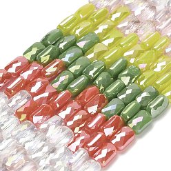 Разноцветный Стеклянные бусины с гальваническим покрытием , прямоугольные, граненые, красочный, 7x4x3 мм, отверстие : 0.8 мм, около 60~61 шт / нитка, 15.75''~16.02'' (40~40.7 см)