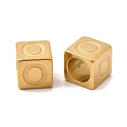 Letter O 304 из нержавеющей стали европейские шарики, бусины с большим отверстием, куб с письмом, золотые, Письмо O, 7x7x7 мм, отверстие : 5 мм