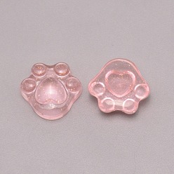 Pink Transparente Harzcabochons, mit Glitzerpulver, Katzenkralle, rosa, 16.5x16.5x8 mm