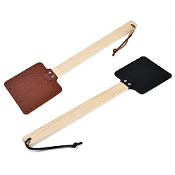 Mixed Color PU Leather Flyswatter, with Cottonwwod Handle, Mixed Color, 57x11x0.35~0.95cm, 2 colors, 1pc/color, 2pcs/set