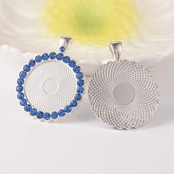 Свет Сапфира Плоские настройки кулон кабошон круглый сплав горный хрусталь, без кадмия и без свинца, серебряный цвет гальваническим, света сапфир, лоток : 25 мм, 43x34x3 мм, отверстия: 4x7 mm, 38 шт / пакет