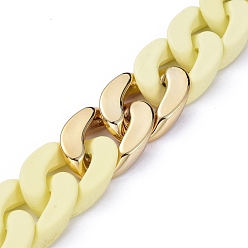Шампанско-Желтый Бордюрные цепи ручной работы, кубинские звенья цепи, с непрозрачным акрилом, окрашенным распылением, и соединительными кольцами из пластика CCB, для изготовления ювелирных изделий, шампанское желтый, ссылка: 30x20.5x6 mm, 39.37 дюйм (1 м) / прядь