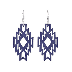 Темно-синий  Шифер Серьги-подвески из полого дерева в геометрическом стиле ацтеков в стиле западного навахо для женщин, темный сланец синий, 82x32 мм