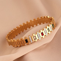 Золотой 304 из нержавеющей стали браслеты горный хрусталь для женщин, прямоугольные, золотые, внутренний диаметр: 2-3/8 дюйм (5.9 см)