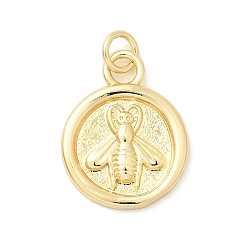 Настоящее золото 18K Плоские круглые подвески с пчелами из латуни, долговечный, стойки покрытие, без свинца и без кадмия, с целью перехода в кольце, реальный 18 k позолоченный, 19x15x2 мм, отверстие : 3 мм