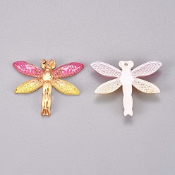 Colorful Plastic Pendants, Dragonfly, Colorful, 26.5x31.5x4.5mm, Hole: 1.2mm
