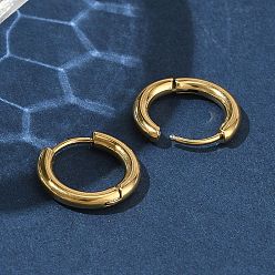 Настоящее золото 14K 304 обруч серьги из нержавеющей стали замке, круглые, ионное покрытие (ip), реальный 14 k позолоченный, 15x2.5 мм, 10 датчик