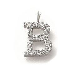 Letter B 304 микро нержавеющей стали прокладывать Цирконом подвески, подвески с буквой az~z, В письме, 12.5x8x2 мм, отверстие : 2 мм