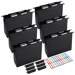 Black 1 Bag PP Plastic Hanging File Pockets, with Paper Stickers, Rectangle, 300x240~245x10mm