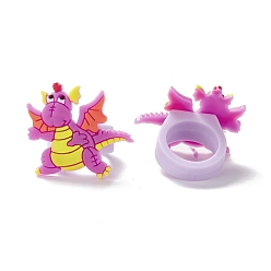 Mixed Color PVC Plastic 3D Dinosaur Finger Ring, Cartoon Wide Ring for Women Girl, Mixed Color, US Size 9(18.9mm)