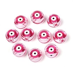 Камелия Печатные прозрачные акриловые бусины, плоские круглые с сглаза, камелия, 7x4 мм, отверстие : 1.8 мм