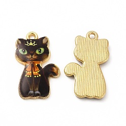 Черный Стойки подвески обшивки сплава, напечатанный, без свинца, без кадмии и без никеля, кошачье очарование, золотой свет, чёрные, 23x14x2 мм, отверстие : 1.6 мм