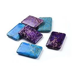 Mixed Color Natural Regalite/Imperial Jasper/Sea Sediment Jasper Big Pendants, Dyed, Rectangle, Mixed Color, 60x40x10mm, Hole: 2mm