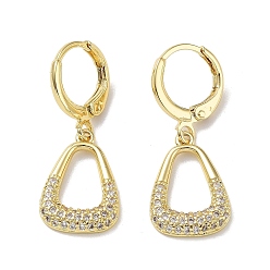 Clear Golden Brass Dangle Leverback Earrings, with Cubic Zirconia, Triangle, Clear, 30x11.5mm