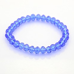 Royal Blue Glass Rondelle Beads Stretch Bracelets, Royal Blue, 60mm