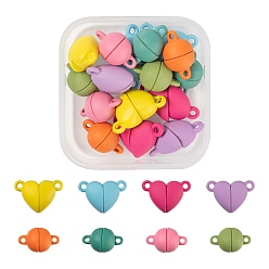 Mixed Color 16 Sets 8 Style Spray Painted Alloy Magnetic Clasps with Loops, Round & Heart, Mixed Color, 10.5~13x8~16x7~8mm, Hole: 1.2mm, 2 sets/style