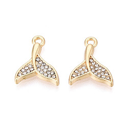 Light Gold Подвески из сплава со стразами, рыбий хвост, без свинца, без никеля и без кадмия, золотой свет, 17.5x13.5x2 мм, отверстие : 1.6 мм