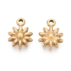 Настоящее золото 18K 304 подвески-солнце из нержавеющей стали, ионное покрытие (ip), реальный 18 k позолоченный, 10x7x2 мм, отверстие : 1 мм