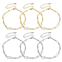 Платиновый & Золотой 6 шт. 2 цвета браслеты-сателлиты из нержавеющей стали в стиле богемы, двухслойные браслеты, платиной и золотом, 8-3/8 дюйм (214 мм), 3 шт / цвет
