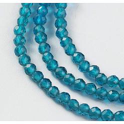 Steel Blue Glass Beads Strands, Faceted, Round, Steel Blue, 2x2mm, Hole: 0.4mm, about 193~197pcs/strand, 14.17 inch~15.51 inch(36~39.4cm)
