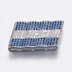 Платина Латунные микро проложить кубического циркония подвески, многожильных ссылки, прямоугольные, флаг Гондураса, красочный, платина, 16.5x32~32.5x4 мм, отверстие : 1x7 мм