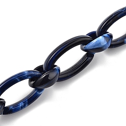 Dunkelblau Handgefertigte Acrylkabelketten, Flachoval, dunkelblau, Links: 35x19.5x6 mm und 20x18x8.5 mm, 39.37 Zoll (1 m)/Strang