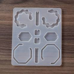 White DIY Pendant Food Grade Silicone Molds, Resin Casting Molds, for UV Resin, Epoxy Resin Jewelry Makings, Hexagon/Rectangle/C-shape, White, 147x122x7mm, Hole: 2mm, Inner Diameter: 15~52x8~48x6mm