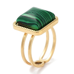 Малахит Ионное покрытие (ip) 304 кольцо из нержавеющей стали, регулируемые кольца из синтетического малахита, квадратный, 15x15 мм, внутренний диаметр: регулируемый