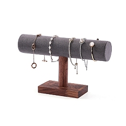 Темно-Серый 1-ярусные деревянные стеллажи для органайзеров для браслетов, с бархатной планкой, для браслета, хранение часов, темно-серый, 25.6x6.8x15.1 см