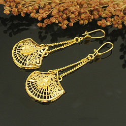 Fan Латунные полые серьги-кольца, золотые, вентилятор, 80x28 мм