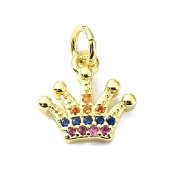 Разноцветный Латунные микро проложить кубического циркония подвески, без кадмия, без никеля и без свинца, с целью перехода в кольце, реальный 18 k позолоченный, корона прелести, красочный, 11.5x12x4 мм, отверстие : 3 мм