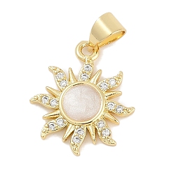 Белый Латунные микро проложить кубического циркония подвески, с эмалью, талисманы солнечных лучей, без свинца и без кадмия, долговечный, стойки покрытие, белые, 17x14.5x2.5 мм, отверстие : 5x3 мм