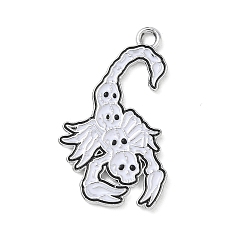 Scorpion Halloween Alloy Enamel Pendants, Platinum, Scorpion Charms, 30.5x17.5x1mm, Hole: 2mm
