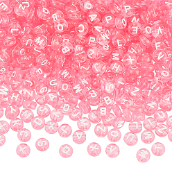 Pearl Pink 1000Pcs Transparent Acrylic Beads, Horizontal Hole, Mixed Letters, Flat Round, Pearl Pink, 7x4mm, Hole: 1.5mm