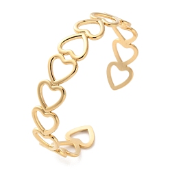 Сердце 304 женские браслеты-манжеты из нержавеющей стали, реальный 18 k позолоченный, полый, сердце, регулируемый, 1/2 дюйм (1.3 см)
