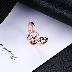 Розовое Золото Кольца-манжеты из сплава с принтом лапы и сердца для женщин, розовое золото , диаметр: 20 mm