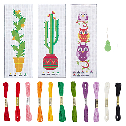 Смешанные Узоры 3 наборы 3 набор для вышивки крестиком «Сделай сам» с узором «Овал и кактус», с вышивкой нитками, ткань, игла, устройство для заправки иглы, смешанные узоры, 225x80x1 мм, 4~9 цветов, 1 набор / стиль