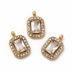 Прозрачный Вакуумное покрытие pvd 304 подвески из нержавеющей стали с кубическим цирконием, со стразами, прямоугольник амулеты, прозрачные, 13x8.5x3.5 мм, отверстие : 1.8 мм