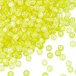 Желтый Прозрачные акриловые бусины, горизонтальное отверстие, плоские круглые с буквы, желтые, 7x4 мм, отверстие : 1.5 мм, 800 шт