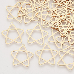 Light Gold Brass Pendants, Etched Metal Embellishments, Long-Lasting Plated, Cadmium Free & Nickel Free & Lead Free, Star, Light Gold, 21x20x0.3mm, Hole: 1.2mm