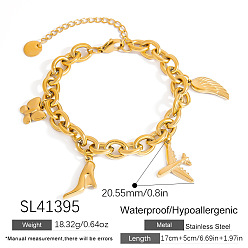 Airplane 304 из нержавеющей стали шарм браслеты, браслеты-цепочки для женщин, реальный 18 k позолоченный, самолет, бабочка и туфли на высоком каблуке, 6.69 дюйм (17 см)