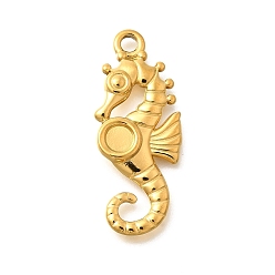Настоящее золото 18K 304 Настройки кабошон из нержавеющей стали кулон, ионное покрытие (ip), морской конек, реальный 18 k позолоченный, лоток : 4 мм, 31.5x13x2.5 мм, отверстие : 2.2 мм