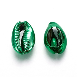 Green Electroplated Cowrie Shell Beads, Green, 15~20x10~12x5~6mm, Hole: 12~14x2~3mm