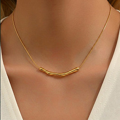 Real 18K Gold Plated 304 Stainless Steel Twisted Curved Bar Pendant Necklaces for Women, Real 18K Gold Plated, 15.94 inch(40.5cm)
