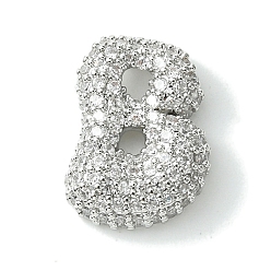 Letter B Подвески из латуни с покрытием из прозрачного кубического циркония, без кадмия и без свинца, долговечный, алфавит, платина, реальный 18 k позолоченный, В письме, 18x13x5 мм, отверстие : 3x1.8 мм