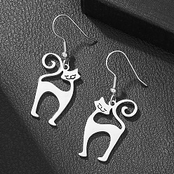 Нержавеющая Сталь Цвет 304 из нержавеющей стали болтаться серьги, форма кошки, цвет нержавеющей стали, 22.6~41.6 мм