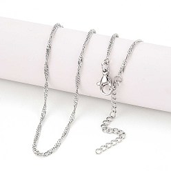 Платиновый & Цвет Нержавейки 1.8Мм латунные цепочки-колье в сингапурском стиле для мужчин и женщин, с 304 из нержавеющей стали омара застежками, платины и нержавеющая сталь цвет, 17.52 дюйм (44.5 см) ~ 17.72 дюйм (45 см)